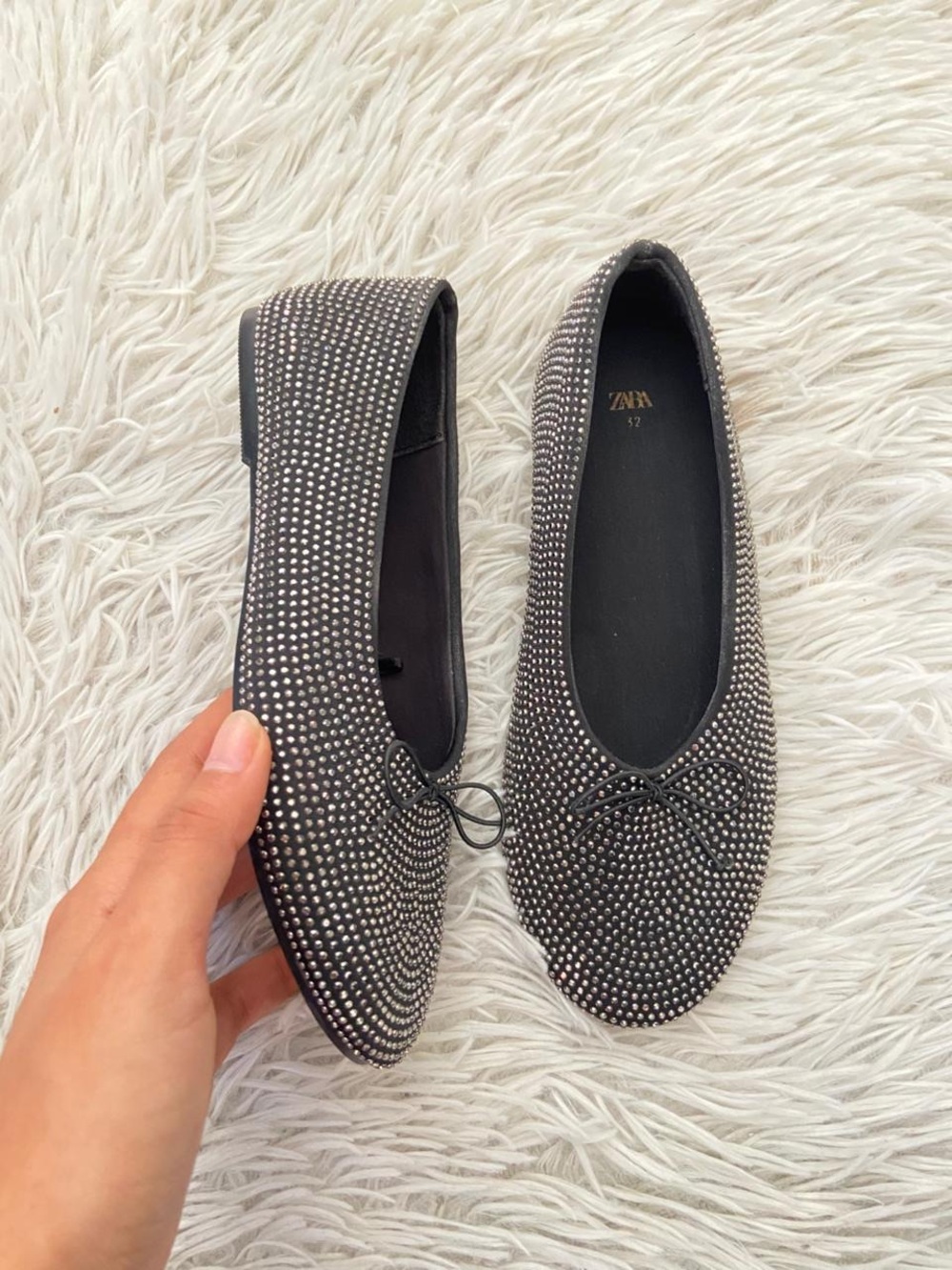 Zara Black Rhinestone Ballet Flats. Size 35